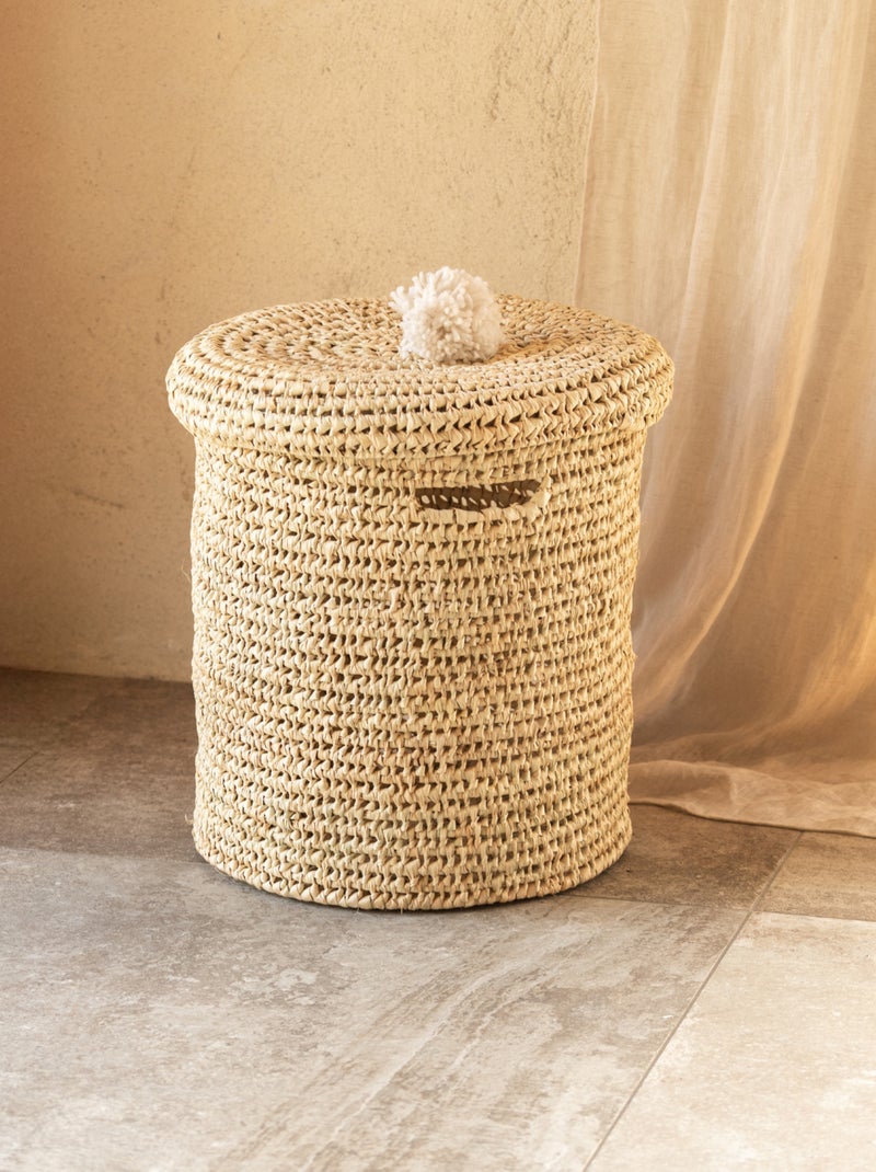 Panière a linge ajourée couvercle pompon Blanc - Kiabi