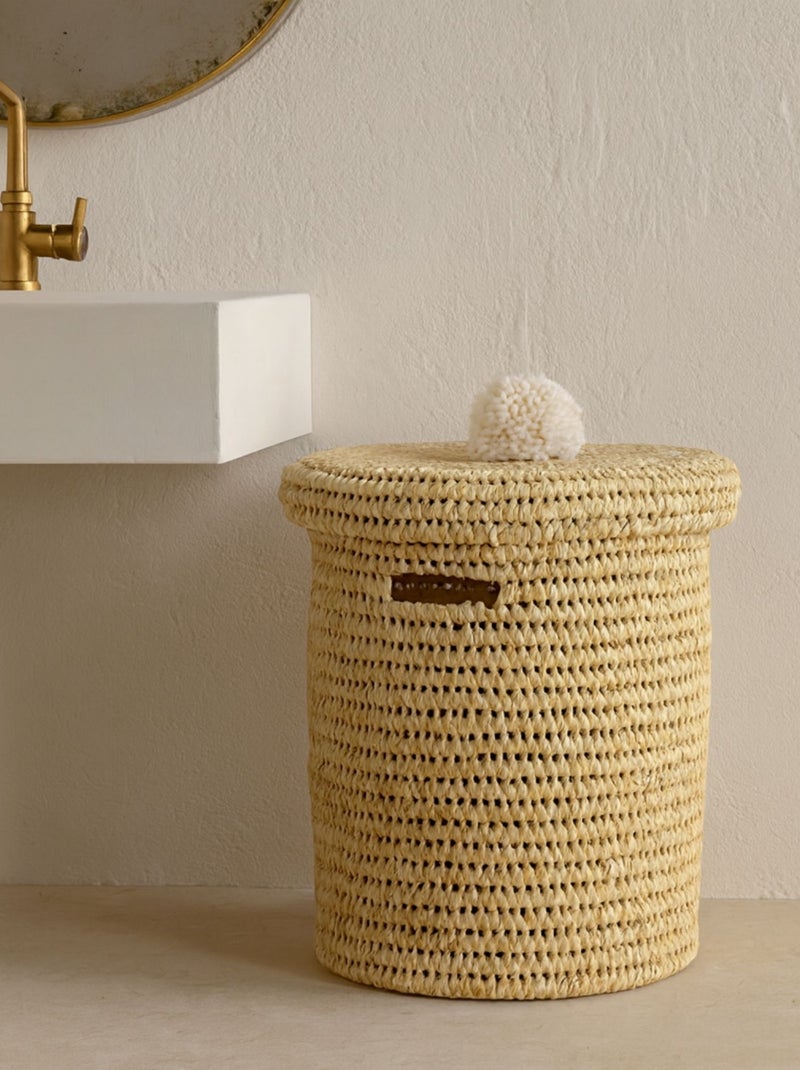 Panière a linge ajourée couvercle pompon Blanc - Kiabi