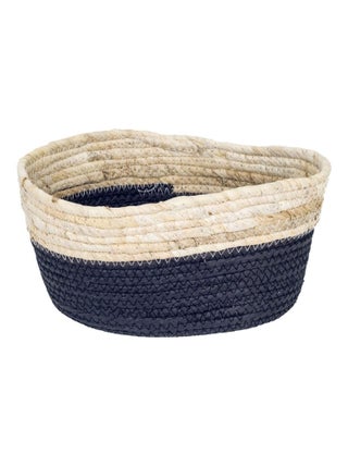 Panière en jonc de mer - noir et naturel