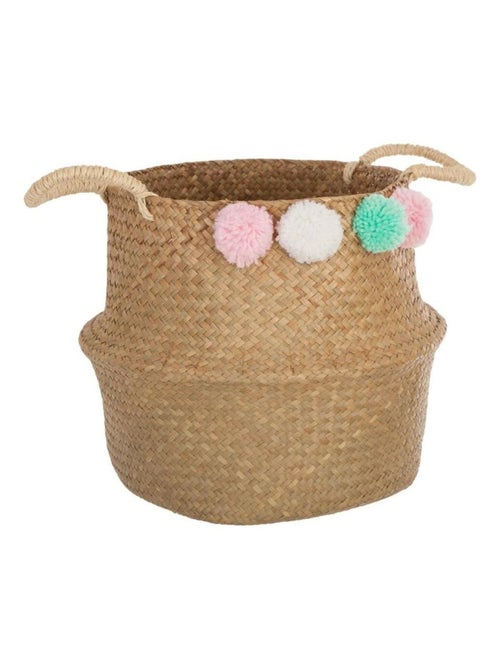 Paniere en paille tressée avec pompons - Kiabi