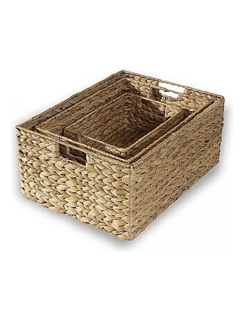 Paniers En Jacinthe D'eau Avec Armature Métal - Lot De 3