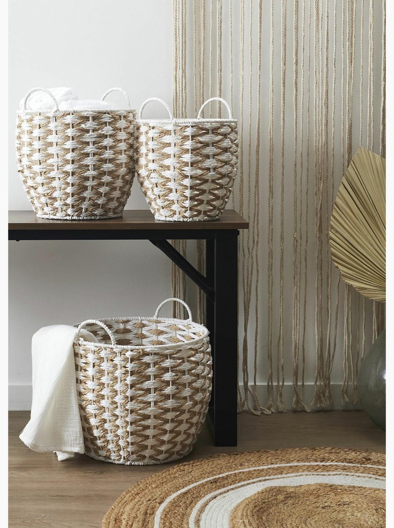 Paniers ethniques tressés bicolores - afibel Beige/Blanc - Kiabi