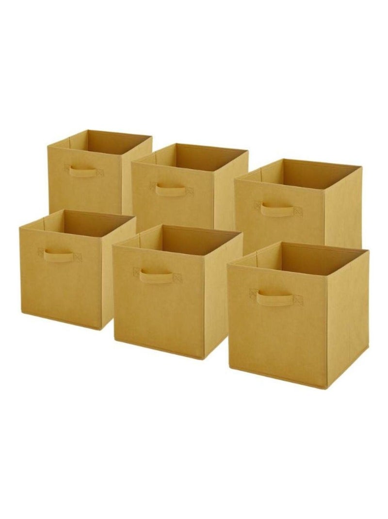 Paniers intissés pliables - lot de 6 - Jaune Moutarde - 27x27x27cm Jaune moutarde - Kiabi