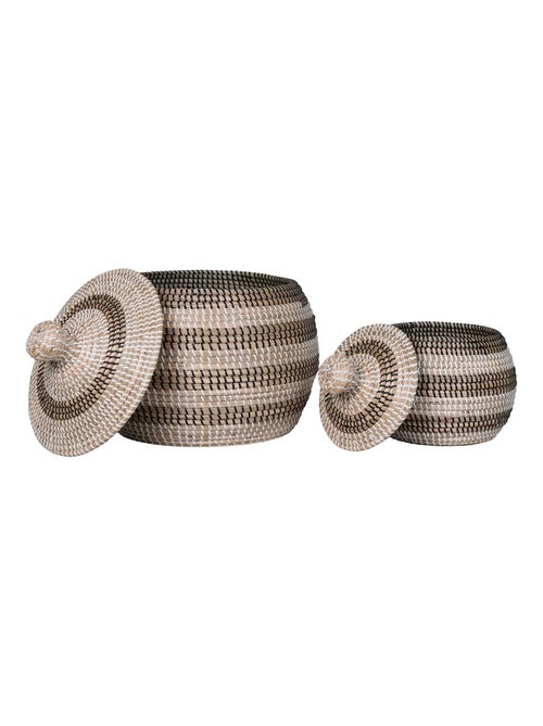 Paniers Ipoh - Paniers en jonc de mer, naturel/blanc/noir, lot de 2 - Kiabi