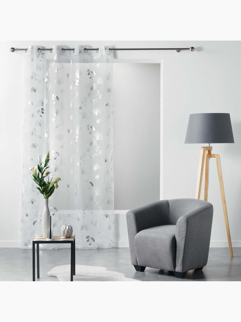 Panneau a oeillets rideau voile 140 X 240 cm Bloomy blanc argent Blanc Argenté - Kiabi