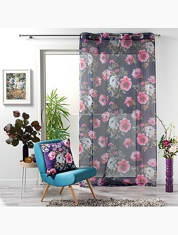 Panneau a oeillets rideau Voile 140 x 240 cm Flowers prune