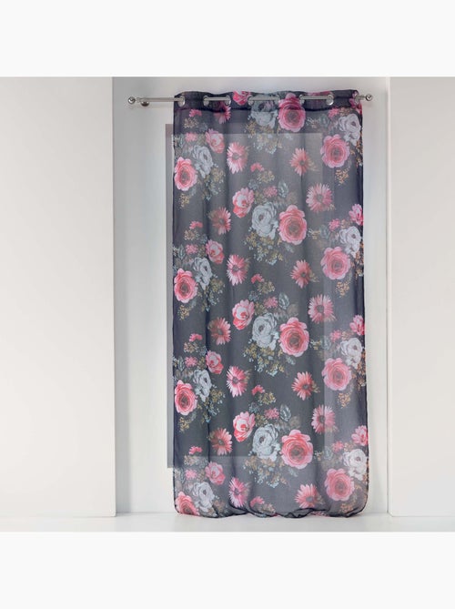 Panneau a oeillets rideau Voile 140 x 240 cm Flowers prune - Kiabi