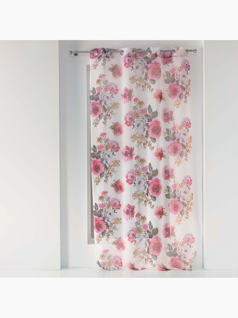 Panneau a oeillets rideau Voile Collection Flowers Prune - Kiabi