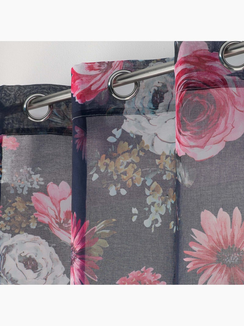 Panneau a oeillets rideau voile flowers Prune - Kiabi