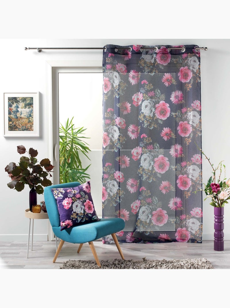 Panneau a oeillets rideau voile flowers Prune - Kiabi