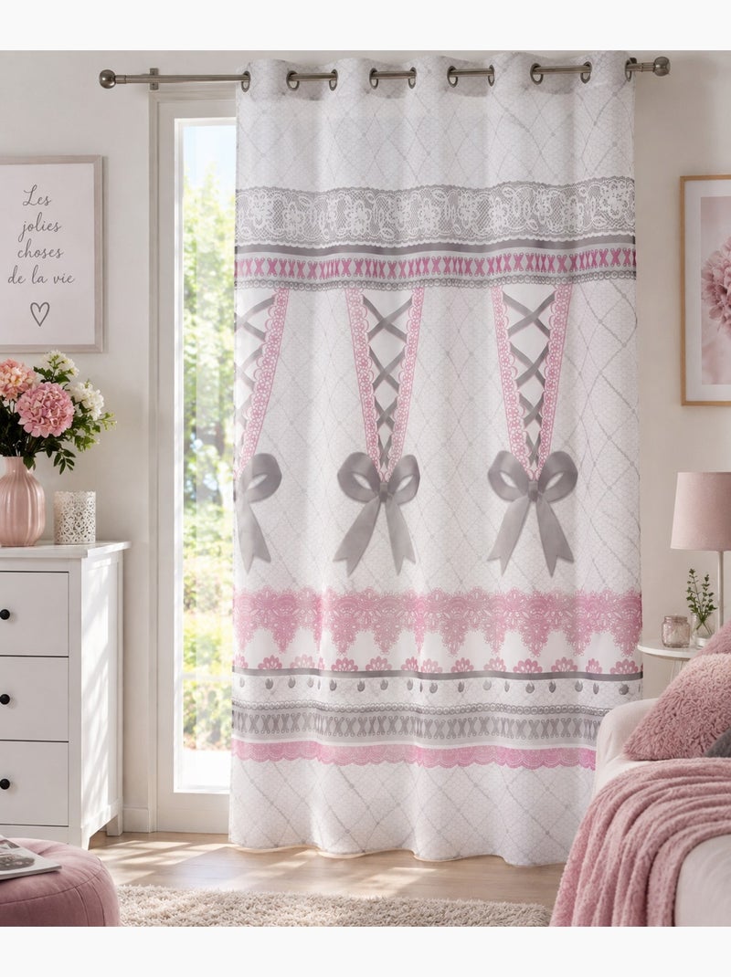 Panneau a oeillets rideau voile joli corset Gris clair - Kiabi