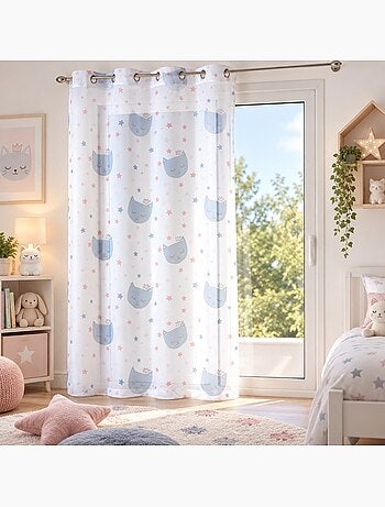 Panneau a oeillets rideau voile mimi chat