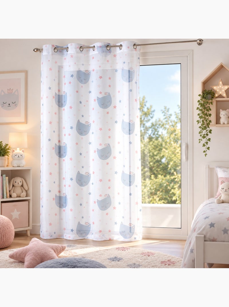 Panneau a oeillets rideau voile mimi chat Blanc - Kiabi