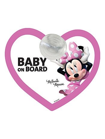 Panneau de sécurité pour voiture « bébé à bord » - Disney Minnie- avec fixation à ventouse