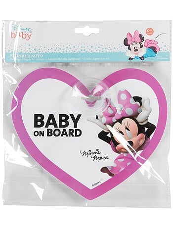 Panneau de sécurité pour voiture « bébé à bord » - Disney Minnie- avec fixation à ventouse