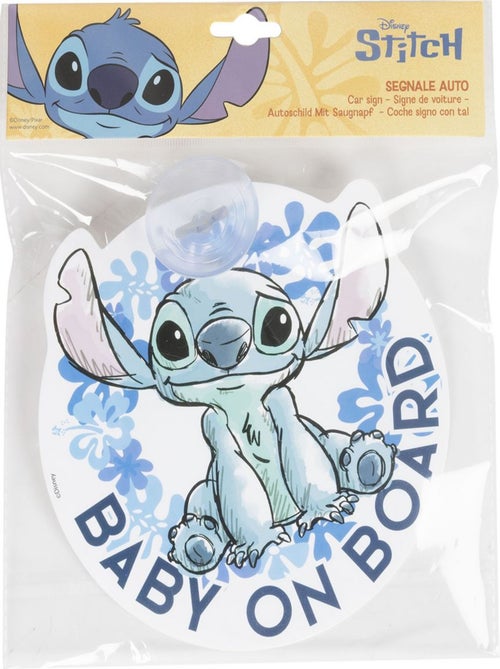 Panneau de voiture avec ventouse - Bébé à bord Stitch -Adorable motif Lilo & Stitch - Kiabi