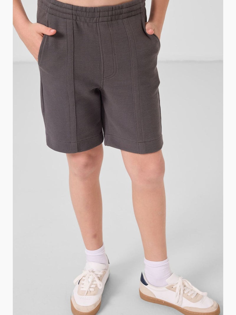 Pantacourt à enfiler en mélange de coton tommy Gris Noir - Kiabi