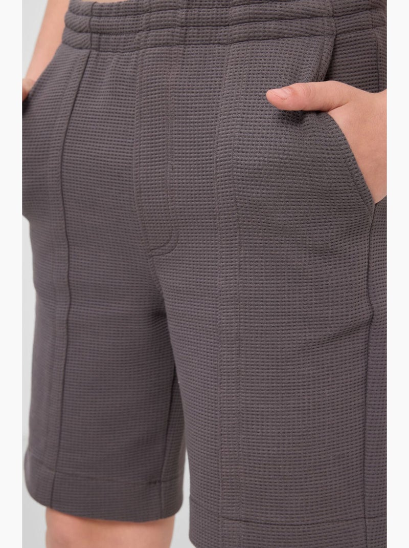 Pantacourt à enfiler en mélange de coton tommy Gris Noir - Kiabi