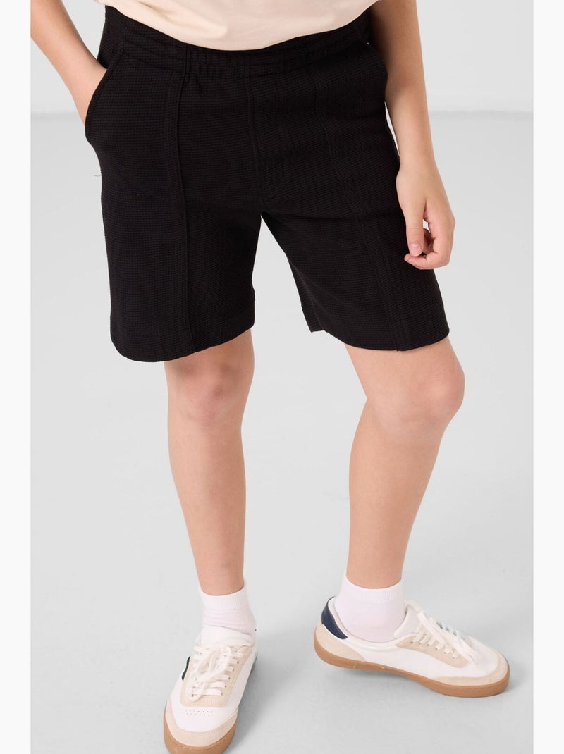 Pantacourt à enfiler en mélange de coton tommy Noir - Kiabi