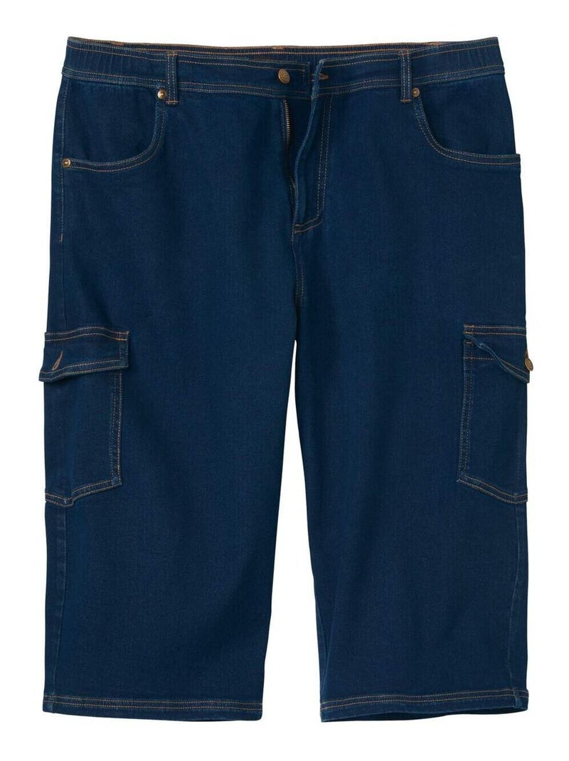 Pantacourt Cargo en Jean Stretch Confort   - ATLAS FOR MEN Bleu foncé - Kiabi