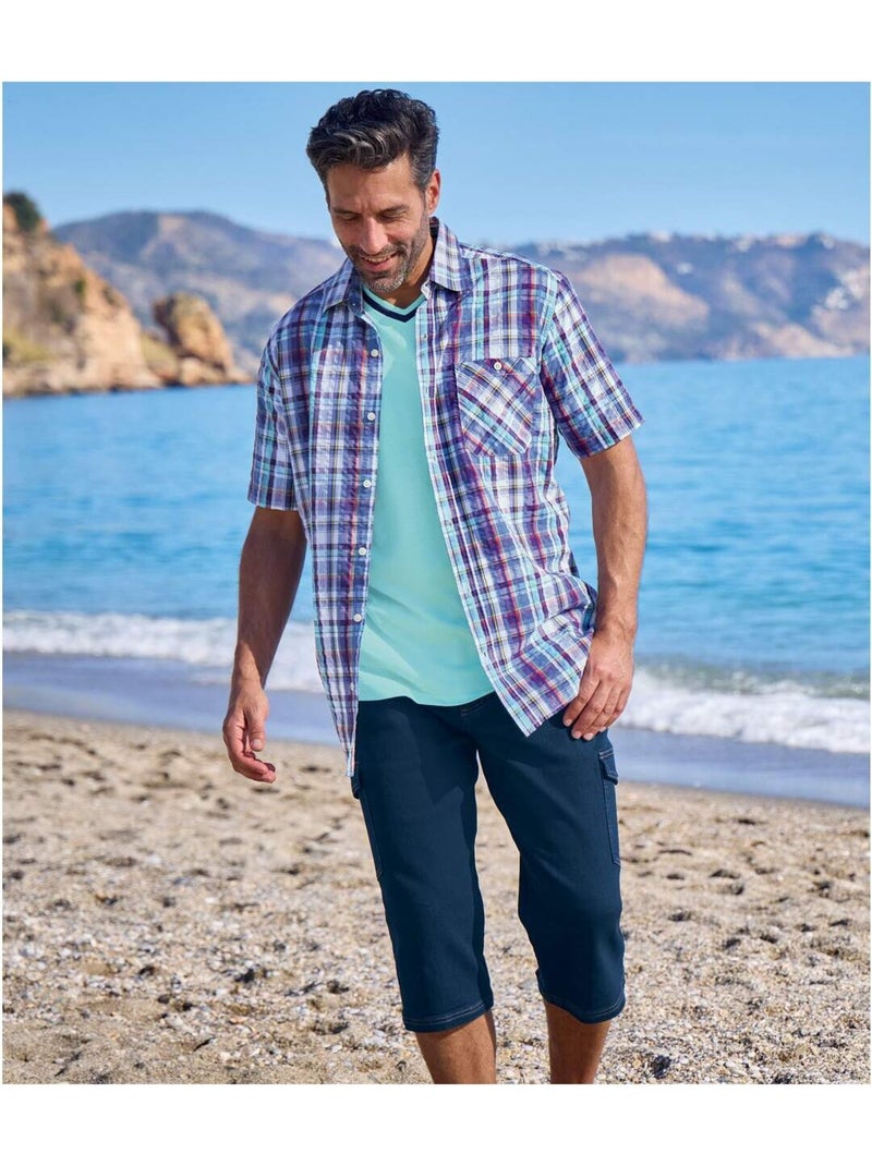 Pantacourt Cargo en Jean Stretch Confort   - ATLAS FOR MEN Bleu foncé - Kiabi