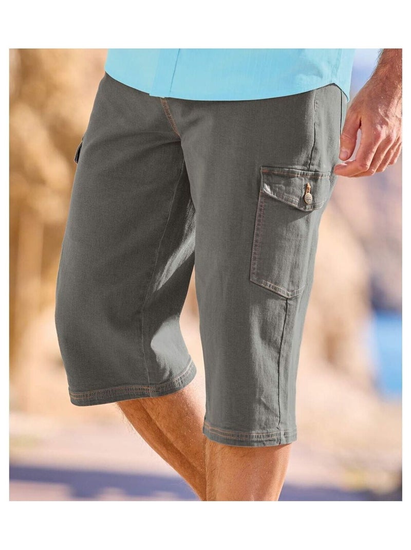 Pantacourt Cargo Jean Stretch Confort   - ATLAS FOR MEN Gris - Kiabi