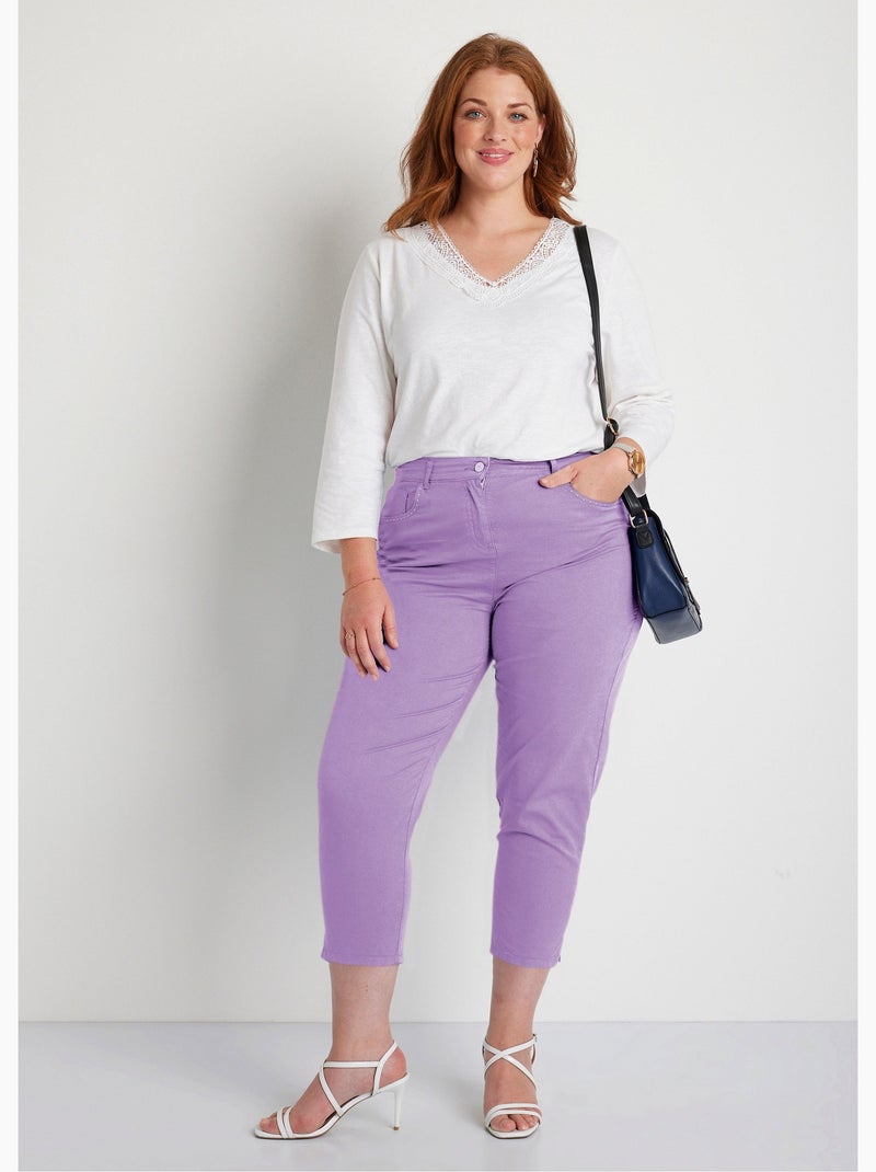 Pantacourt ceinture élastiquée 5 poches - Afibel Violet - Kiabi