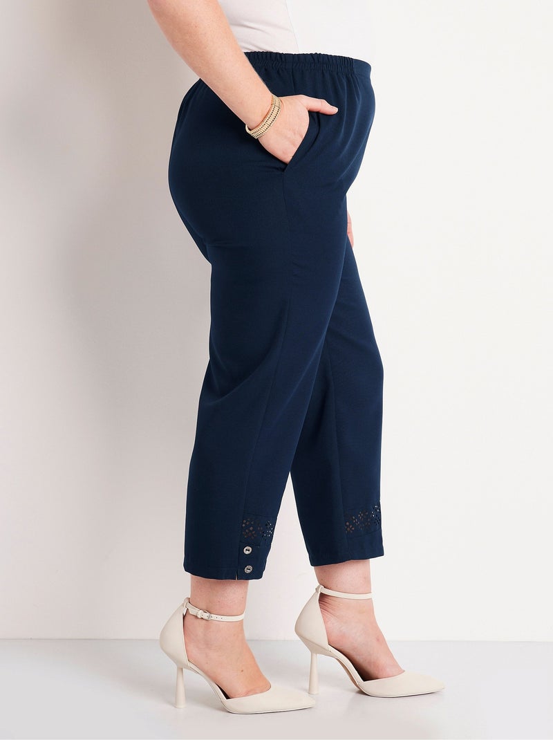 Pantacourt ceinture élastiquée ajouré Bleu - Kiabi