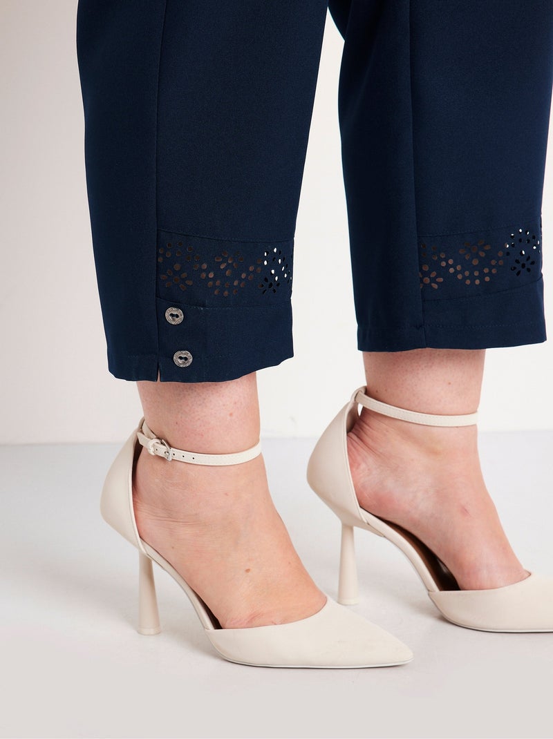 Pantacourt ceinture élastiquée ajouré Bleu - Kiabi