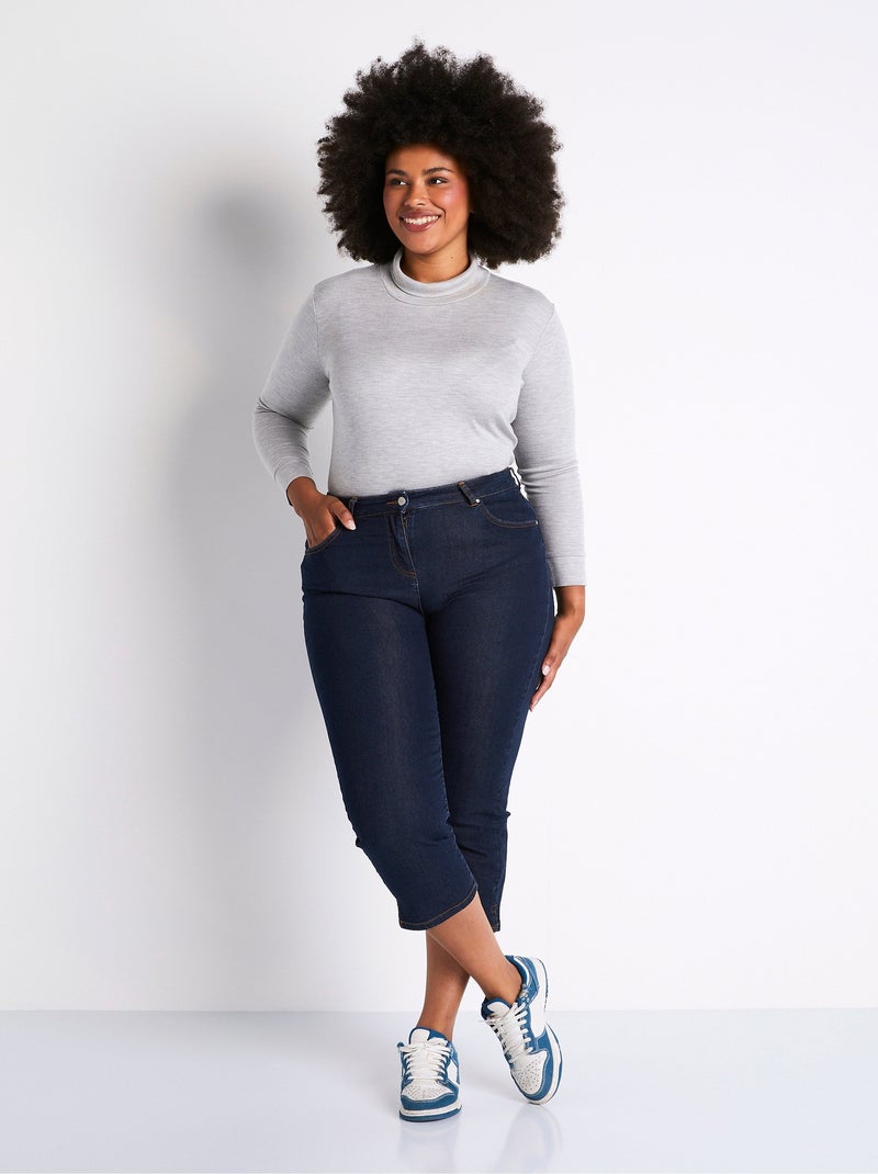 Pantacourt ceinture extensible en jean - Afibel Indigo - Kiabi