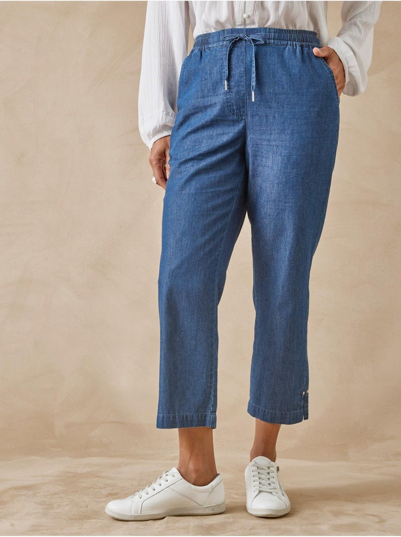 Pantacourt chambray élastiqué - DAXON Bleu - Kiabi