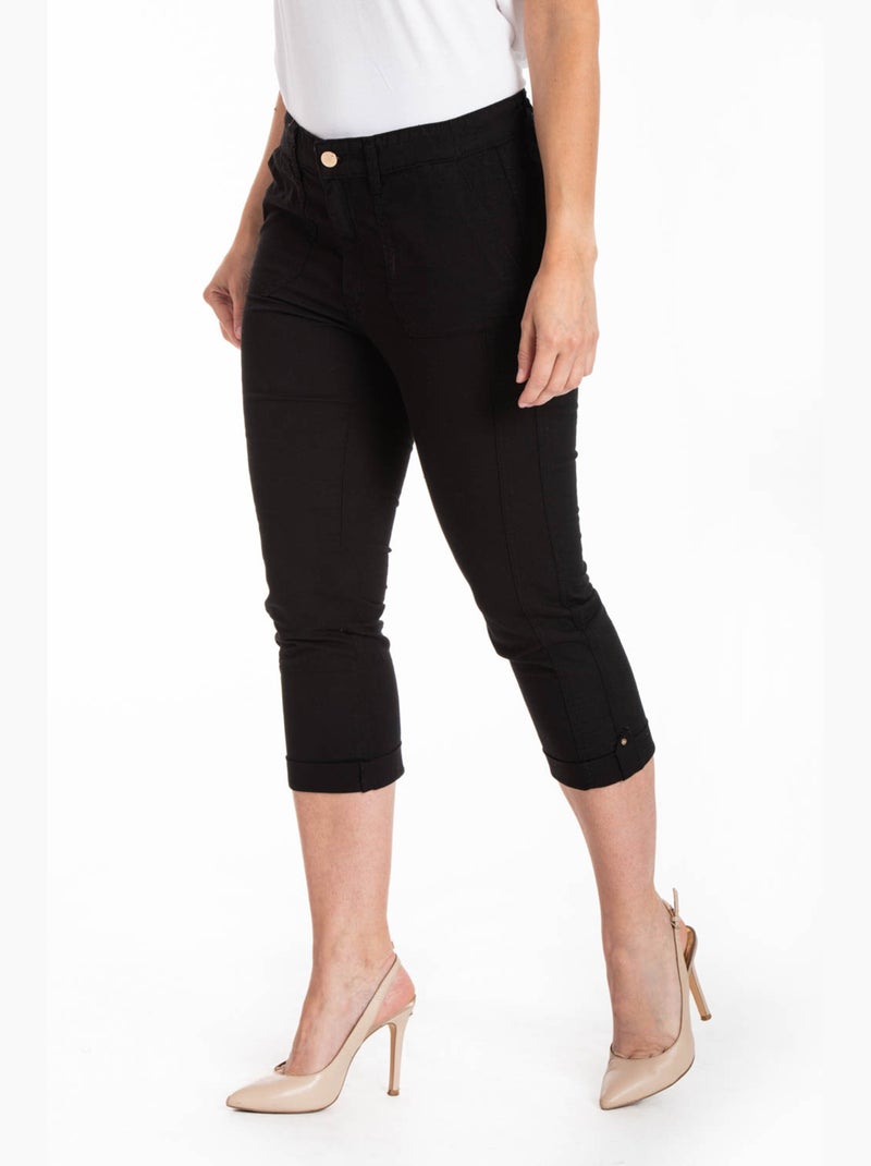 Pantacourt coton lin mélangé OBP16 'OBER' Noir - Kiabi