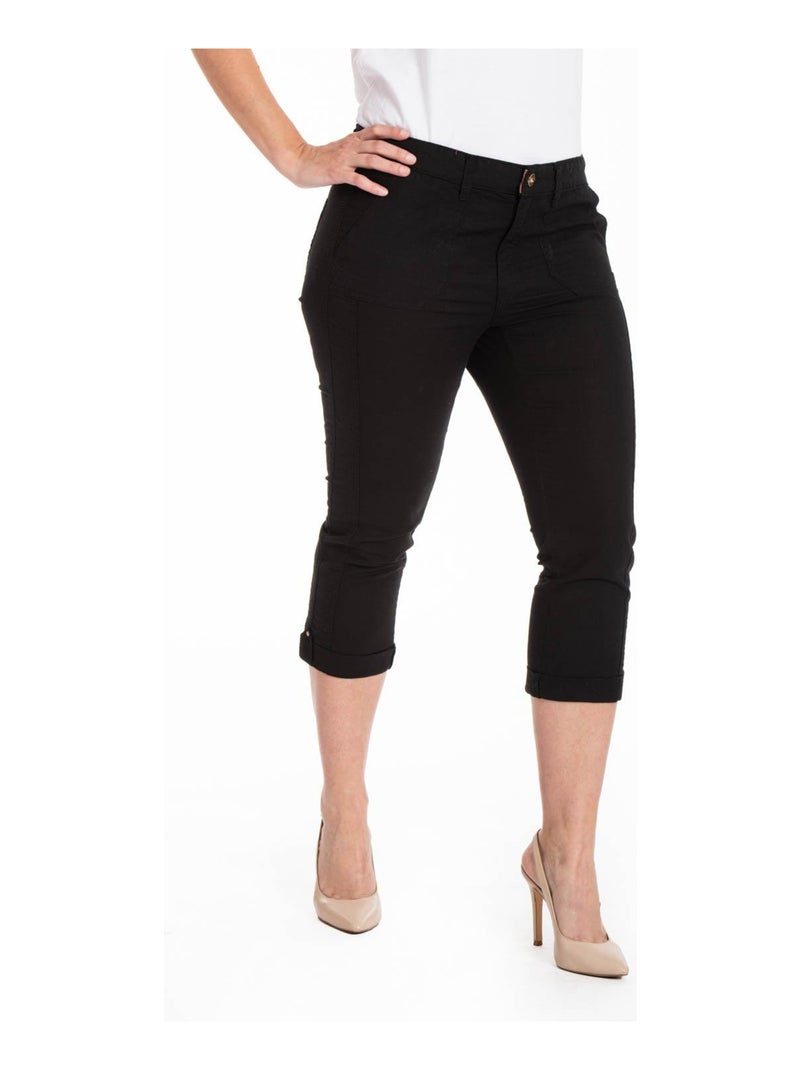 Pantacourt coton lin mélangé OBP16 'OBER' Noir - Kiabi