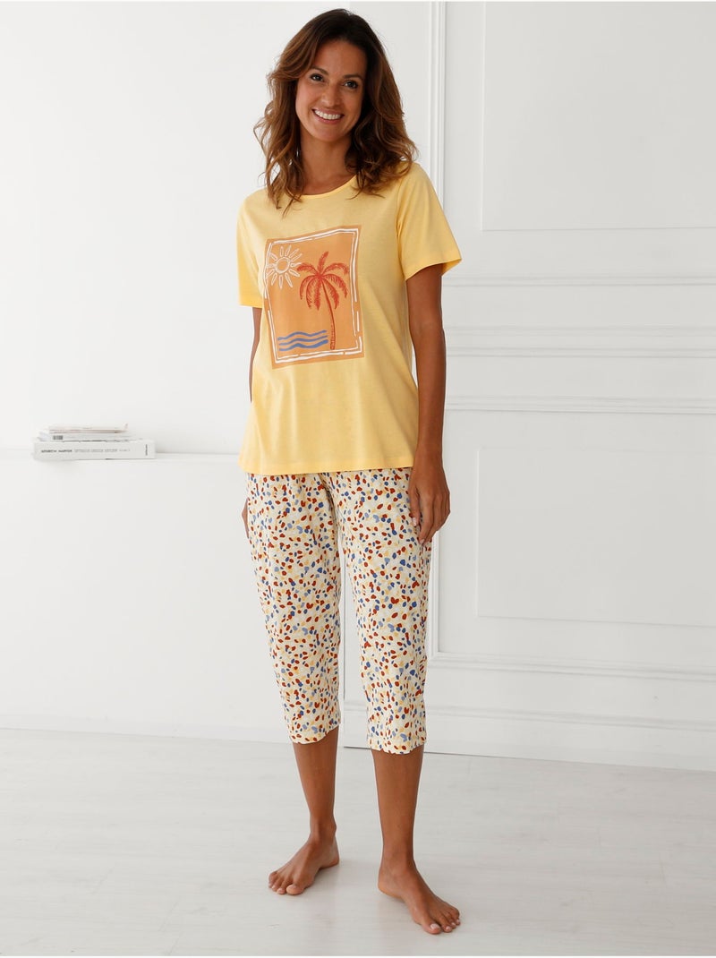 Pantacourt de pyjama pur coton - DAXON Blanc/Jaune/Vert - Kiabi