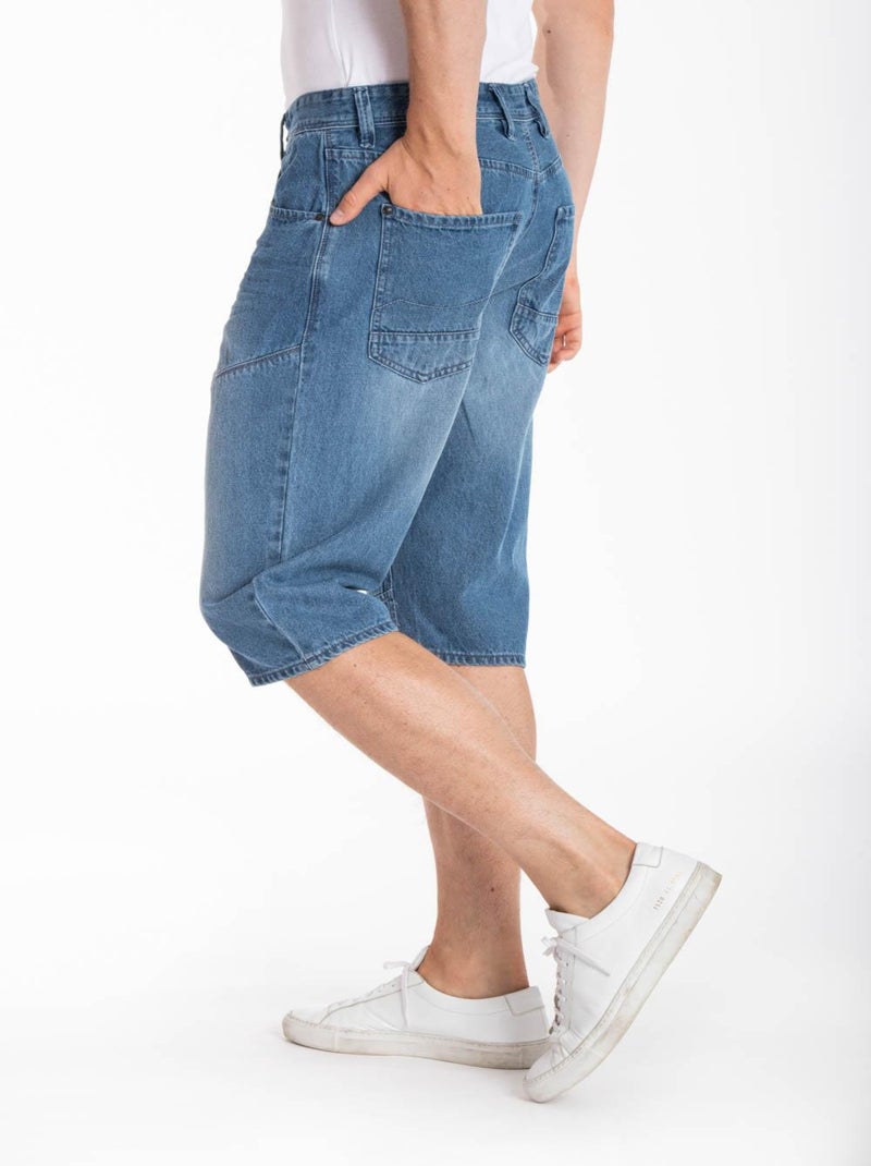 Pantacourt denim super stonewashed MANIK DENIM 'Rica Lewis' Bleu - Kiabi