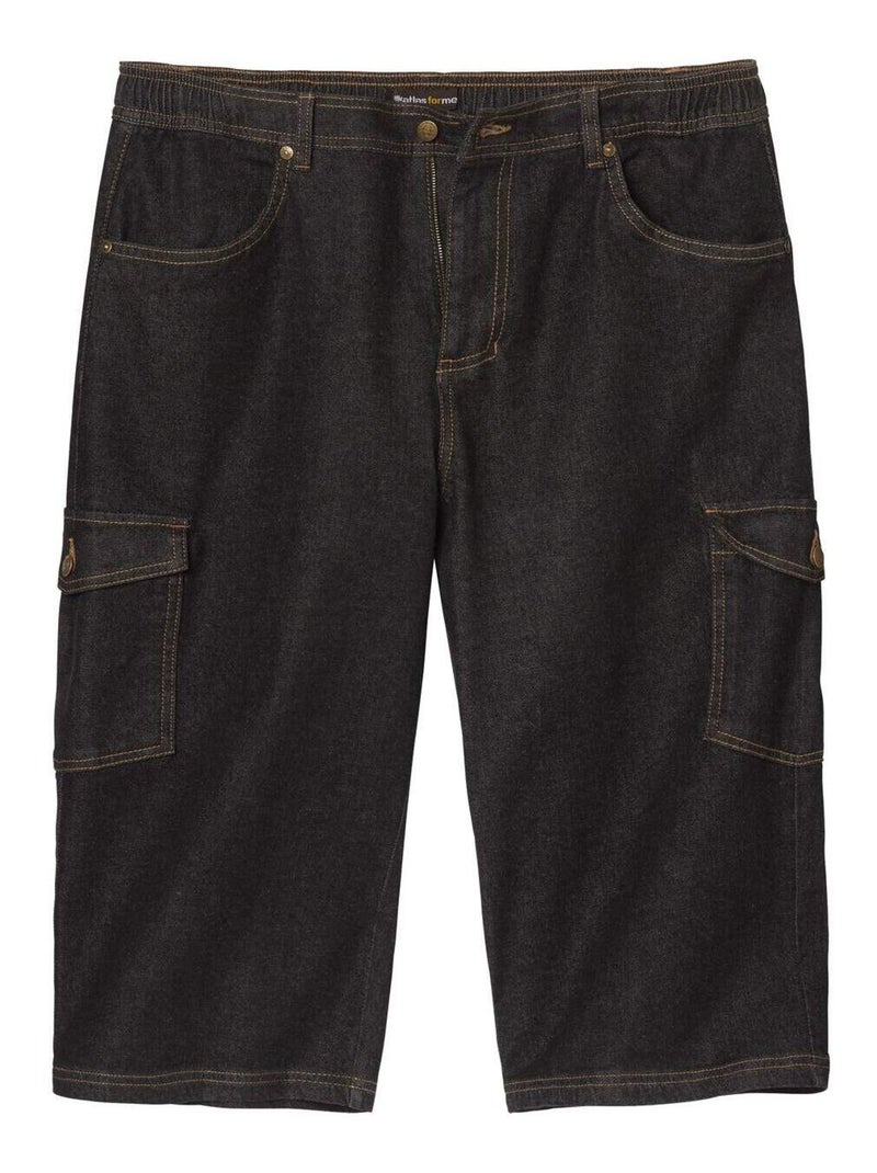 Pantacourt Détente Cargo en Denim   - ATLAS FOR MEN Noir - Kiabi