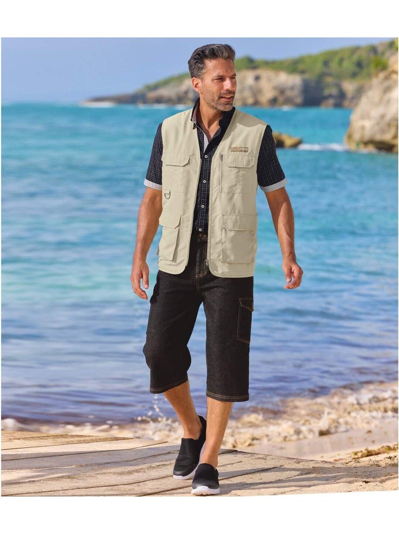Pantacourt Détente Cargo en Denim   - ATLAS FOR MEN Noir - Kiabi