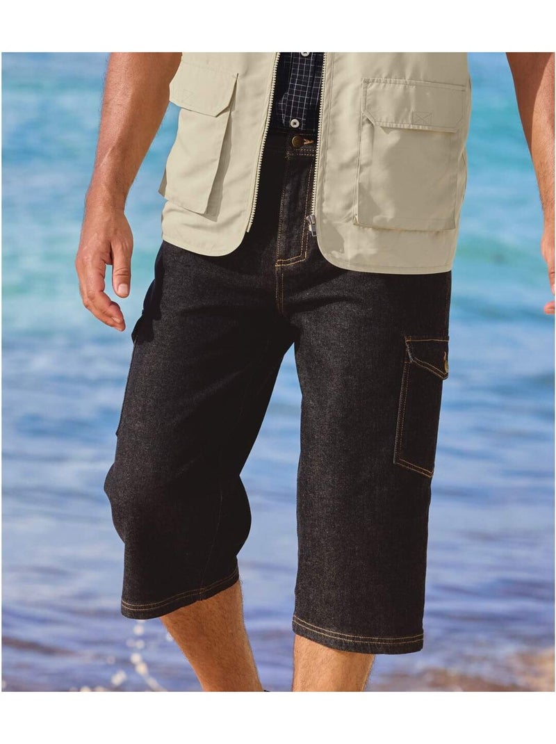 Pantacourt détente cargo en denim   - atlas for men Noir - Kiabi