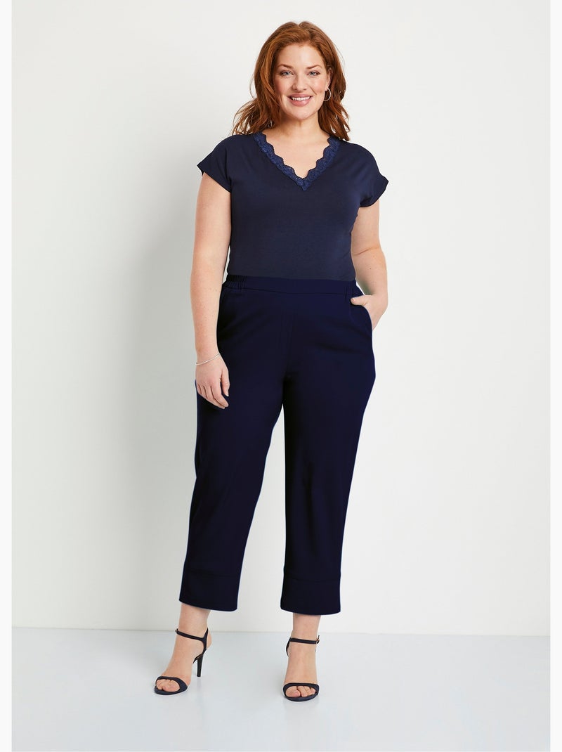 Pantacourt droit taille semi-élastiquée Bleu marine - Kiabi