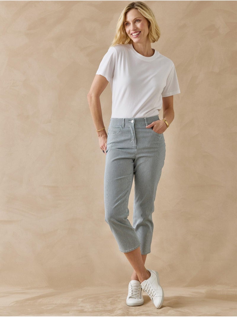 Pantacourt en gabardine avec élastique - DAXON Blanc Bleu - Kiabi