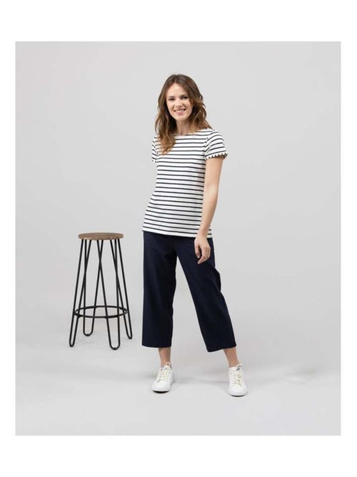 Pantacourt en lin bleu marine Femme - Kiabi