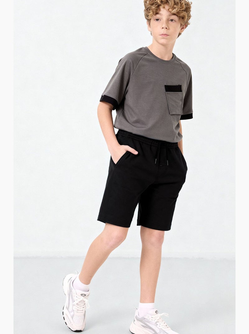 Pantacourt en mélange de coton à enfiler tommy Noir Blanc - Kiabi