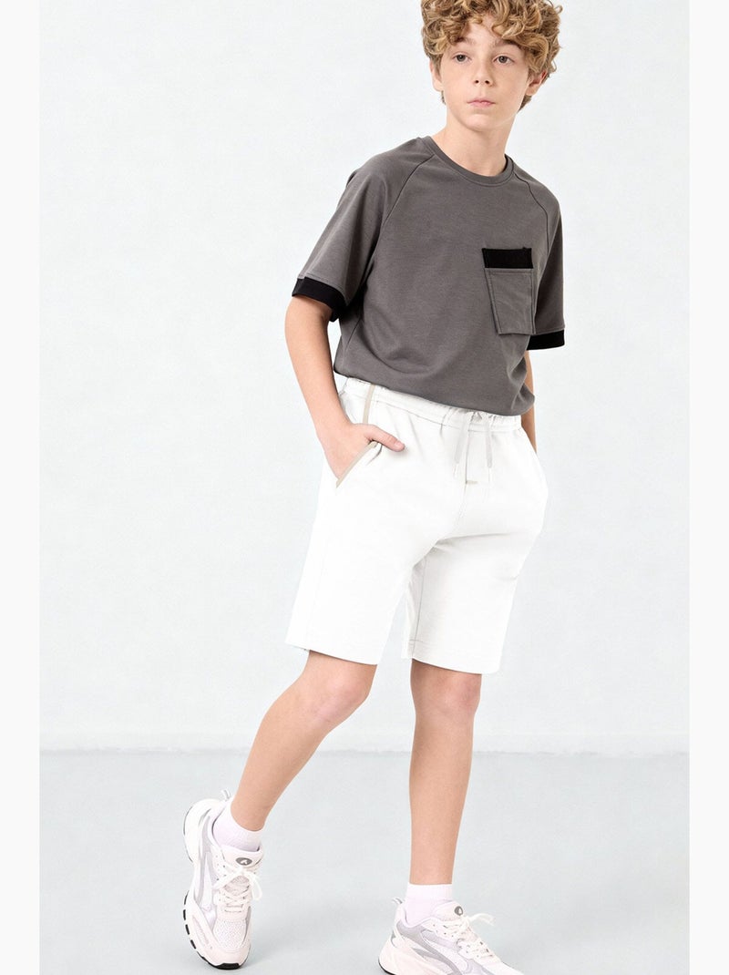 Pantacourt en mélange de coton à enfiler tommy Noir Blanc - Kiabi