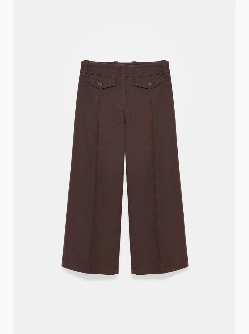 Pantacourt en popeline de coton taille haute dilvin Marron chocolat - Kiabi