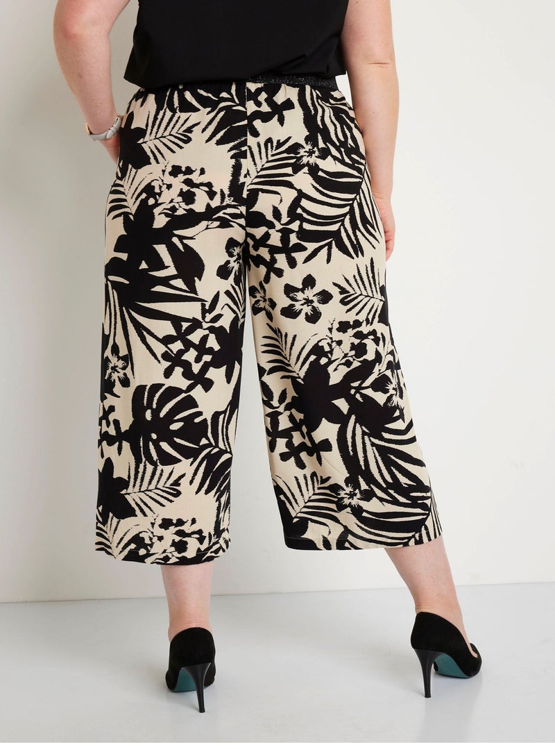 Pantacourt large fluide ceinture élastiquée Noir Beige - Kiabi