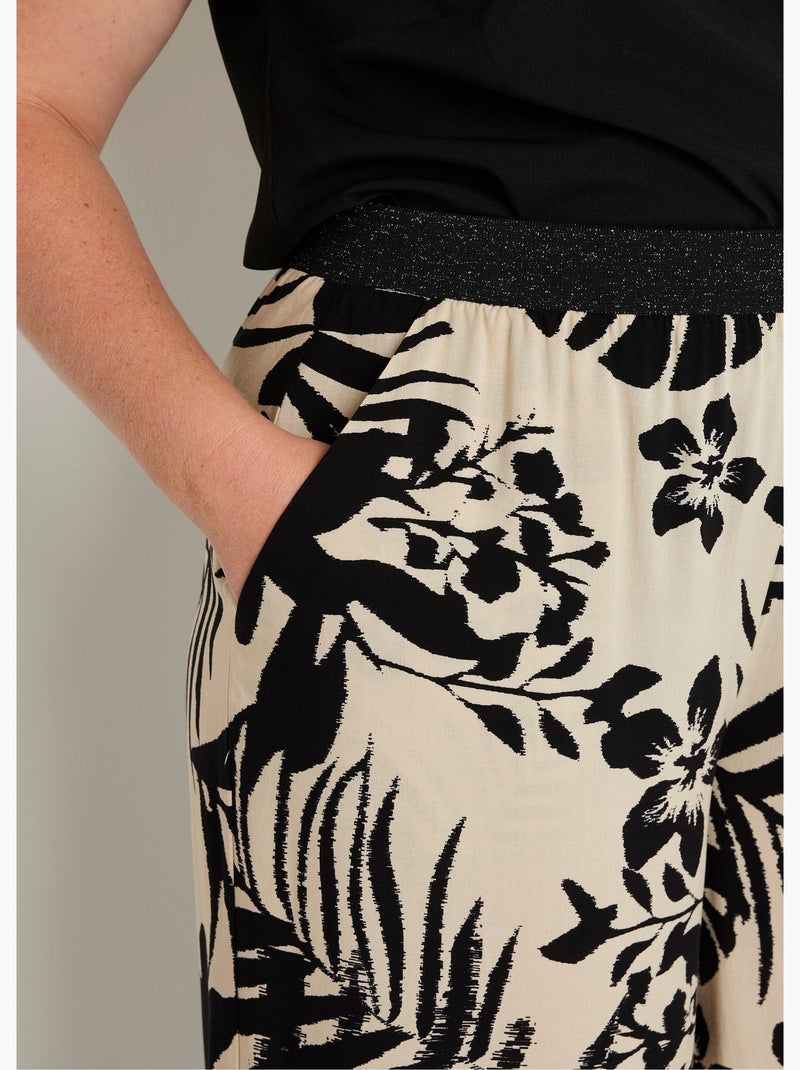 Pantacourt large fluide ceinture élastiquée Noir Beige - Kiabi