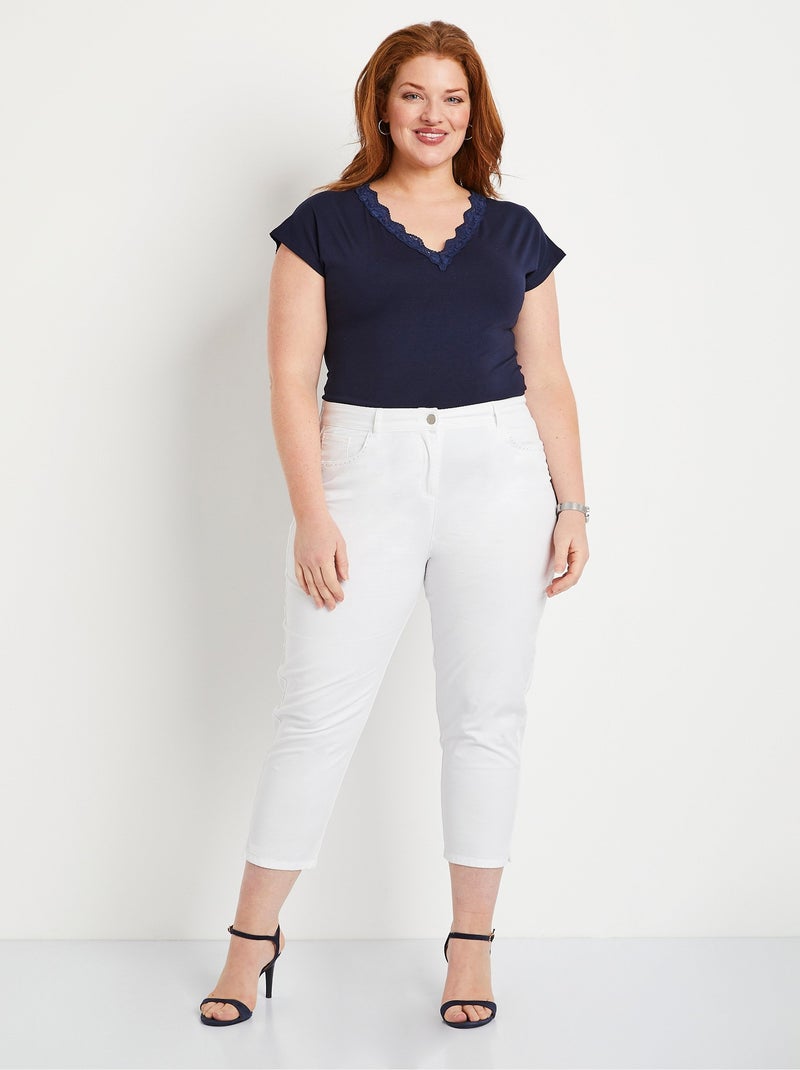 Pantacourt taille élastiquée 5 poches - afibel Blanc - Kiabi