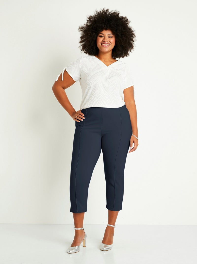 Pantacourt taille élastiquée côtelé Bleu marine - Kiabi