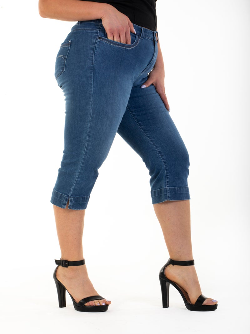Pantacourt taille haute stretch OBP17 'OBER' Bleu - Kiabi