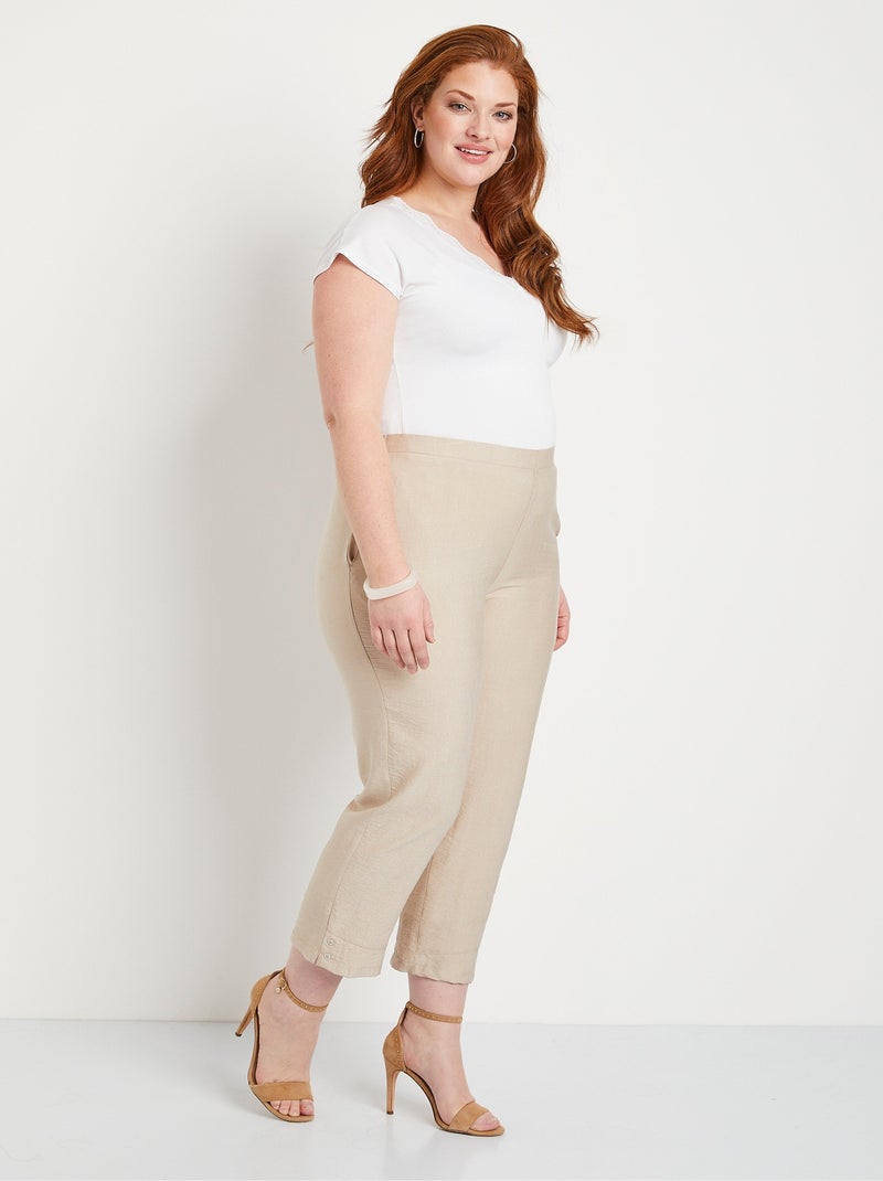 Pantacourt taille semi-élastiquée large Beige - Kiabi